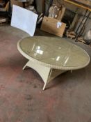 Bramblecrest Set B374 Chedworth 220 x 145cm Elliptical Table - Sandstone Notes: Poor Glass Fit/