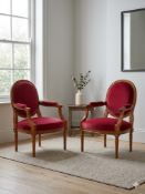 Pair of Louis XVI Lelarge Fauteuils: A pair of Louis XVI Lelarge fauteuils with medallion backs,