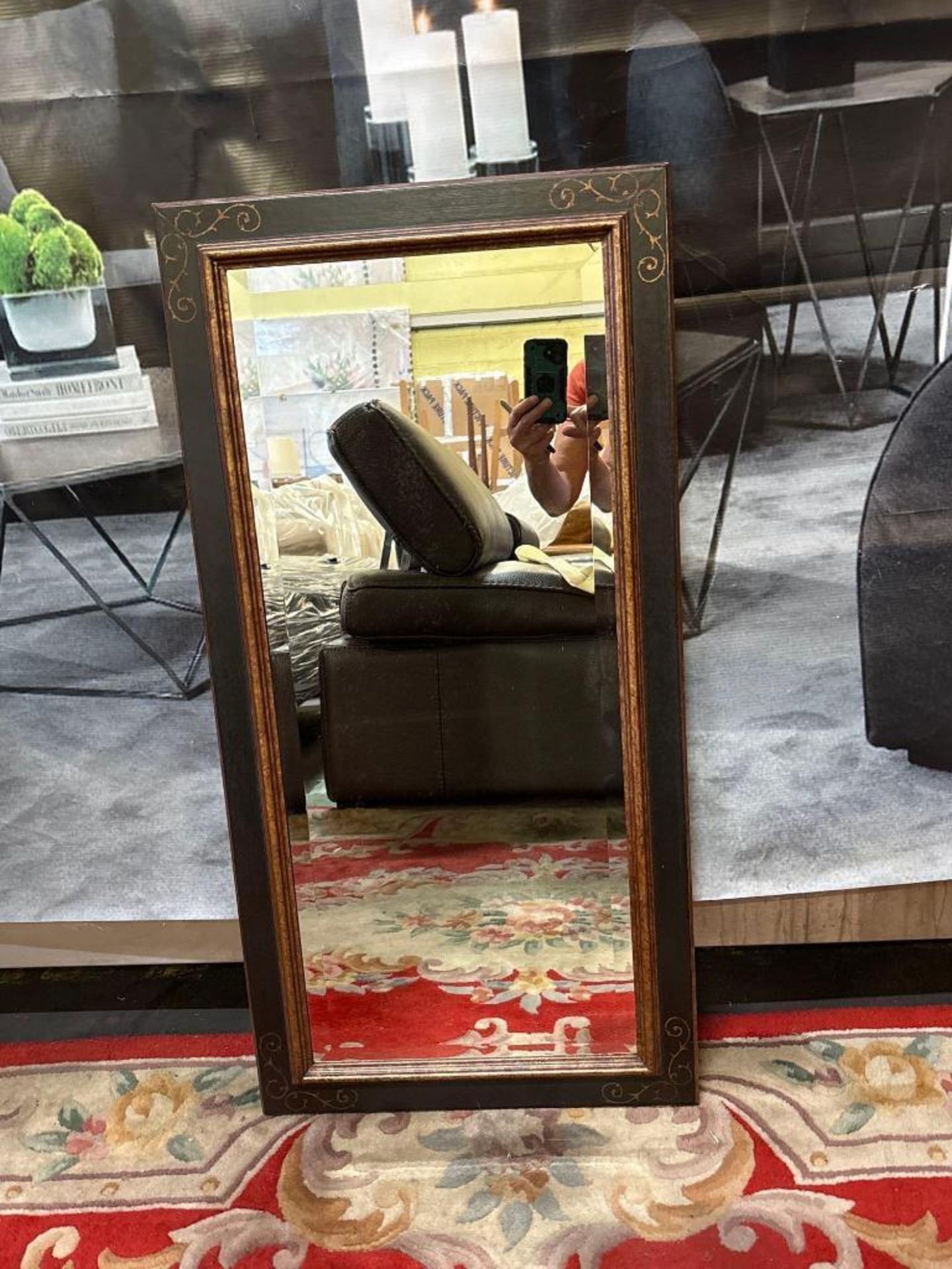 Rectangular Bevelled Accent Mirror (1) A rectangular bevelled mirror with an ebonised frame - Image 2 of 3