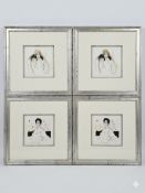 Set of 4 Art Deco Female Portrait Prints (Ref 061) A set of four framed prints depicting women in