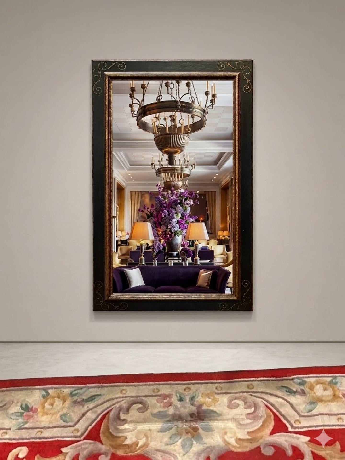 Rectangular Bevelled Accent Mirror (1) A rectangular bevelled mirror with an ebonised frame