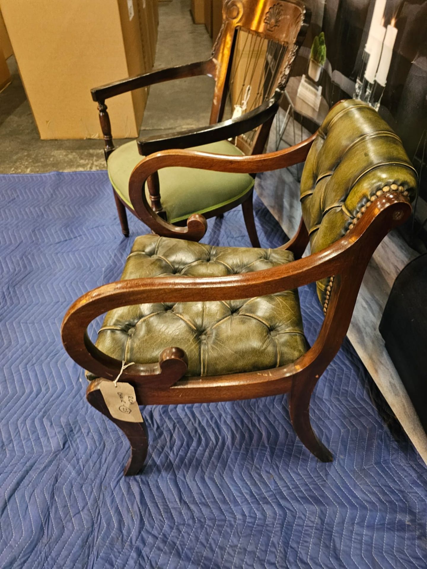 A collection of 2 x chairs comprising of A Mahogany Barrel Back Armchair The Back Frame With - Image 3 of 7