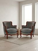 Pair of Louis XV Style Nogaret Armchairs: A pair of Louis XV style armchairs in the manner of Pierre