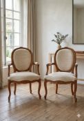 Pair of Louis XV Balny Armchairs: A pair of Balny armchairs in the Louis XV Rococo style with