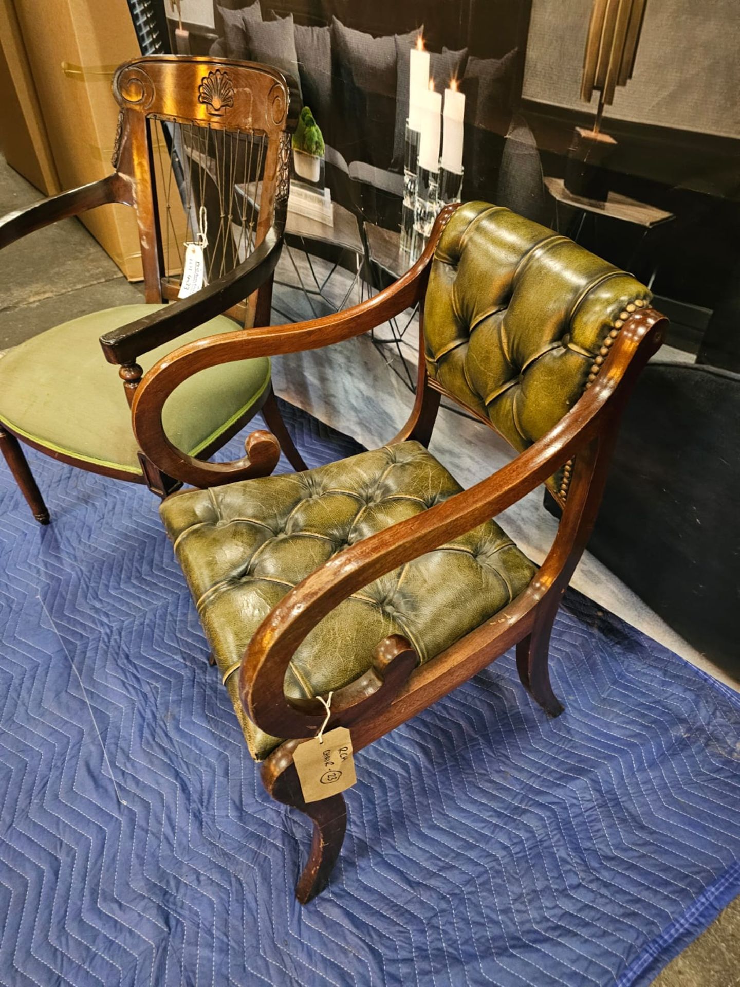A collection of 2 x chairs comprising of A Mahogany Barrel Back Armchair The Back Frame With - Image 6 of 7