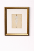 Framed fashion illustration print depicts a stylized male figure in an elaborate historical or