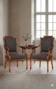Pair of Louis XVI Lerouge Armchairs: A pair of Louis XVI Lerouge armchairs in solid beechwood with