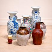 Collection of Nine Decorative Vases (Chinese & Japanese Inspirations) Porcelain, stoneware, and