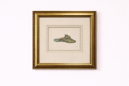 Print A Single, Ornate Slipper Or Mule-Style Shoe, Rendered In An Illustrative, Possibly French