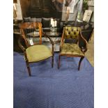 A collection of 2 x chairs comprising of A Mahogany Barrel Back Armchair The Back Frame With