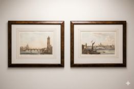 Set of 2 London Bridge Engravings (Ref 058) A set of two framed engravings depicting View of
