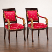 Pair of Empire Style Mahogany Fauteuils (Werner Model): A pair of Empire style mahogany fauteuils