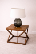 Smoked Charcoal Glass Teardrop Table Lamp: A contemporary table lamp with a smoked charcoal glass