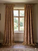 A Pair Lined Pencil Pleat Top Of Silk Drapes Features A Large-Scale, Traditional Damask Or Brocade