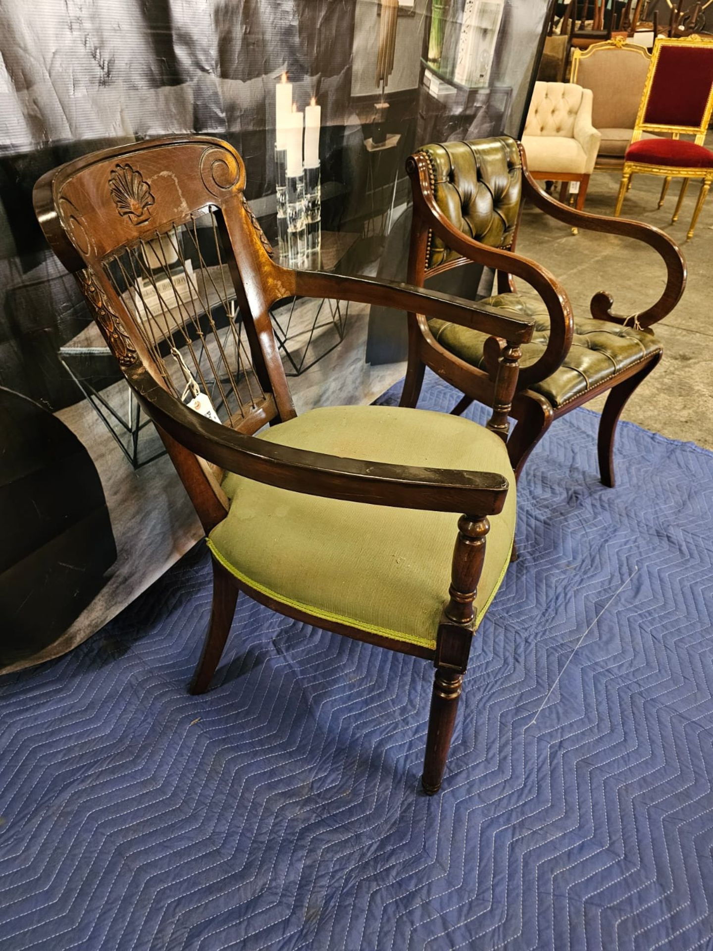 A collection of 2 x chairs comprising of A Mahogany Barrel Back Armchair The Back Frame With - Image 5 of 7