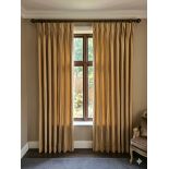 A Pair Lined Pencil Pleat Top Lined Drapes.Vertical Striped Pattern.Warm Ochre Or Mustard Yellow,