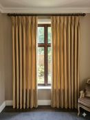 A Pair Lined Pencil Pleat Top Lined Drapes.Vertical Striped Pattern.Warm Ochre Or Mustard Yellow,