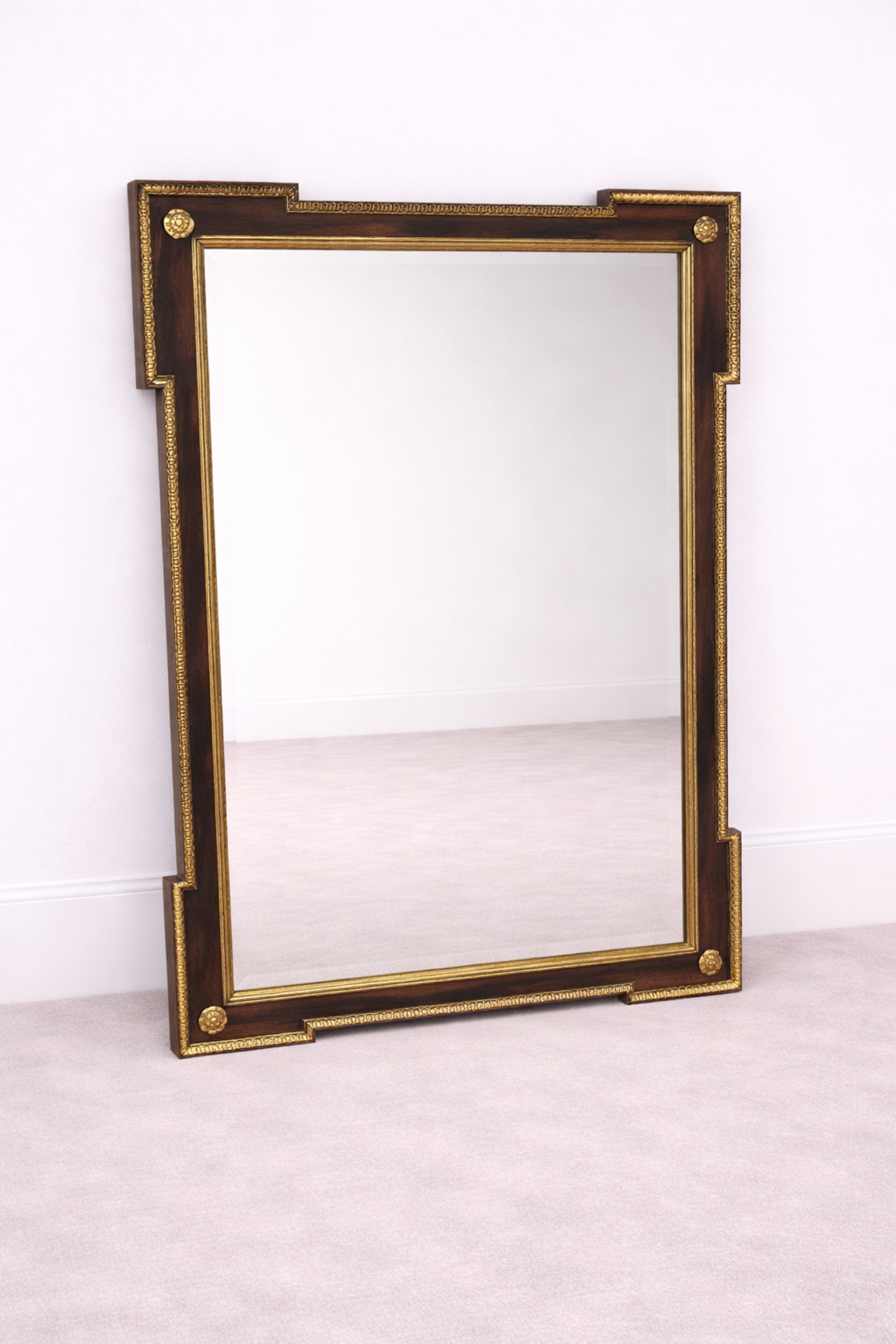 A rectangular walnut-framed accent mirror of Neoclassical influence, featuring a deep wood-grain - Image 4 of 4
