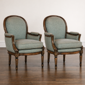Pair of Louis XV Style Easy Chairs (Ancelet Model): A pair of Louis XV style easy chairs inspired by