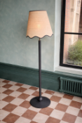 House of Lighting Charcoal grey turned wood floor lamp wooden lamp base has been thoughtfully