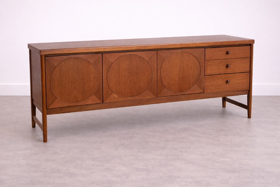 Mid-Century "Circles" Sideboard (Model No. 1024) by Nathan Furniture (England, c. 1965–1969) is a - Image 1 of 5