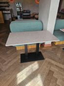 Rectangular dining table (120 x 70 x 77cm) offers a sophisticated marriage of durable industrial