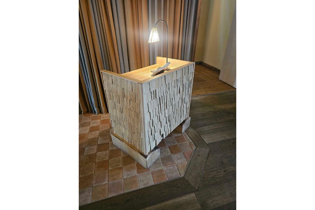 Bespoke reception counter is a landmark of regenerative design, born from a high-profile - Image 1 of 6