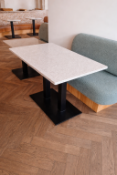 Rectangular dining table (120 x 70 x 77cm) offers a sophisticated marriage of durable industrial
