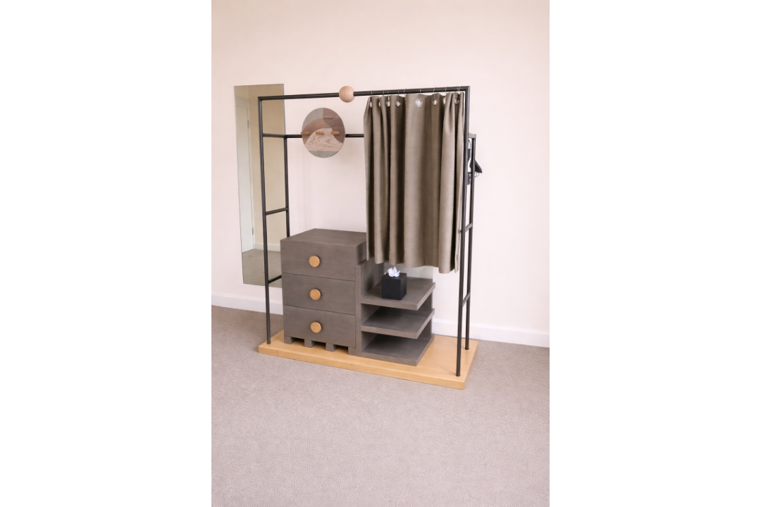 Sculptural, bespoke wardrobe unit by A-nrd is a sophisticated fusion of industrial raw materials and