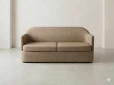 An upholstered sofa bed featuring a contemporary curved backrest and low-profile arms, finished in a