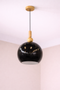 I-Lite Wood-Accented Black Spherical Pendant This I-Lite Pendant Lamp is a sophisticated
