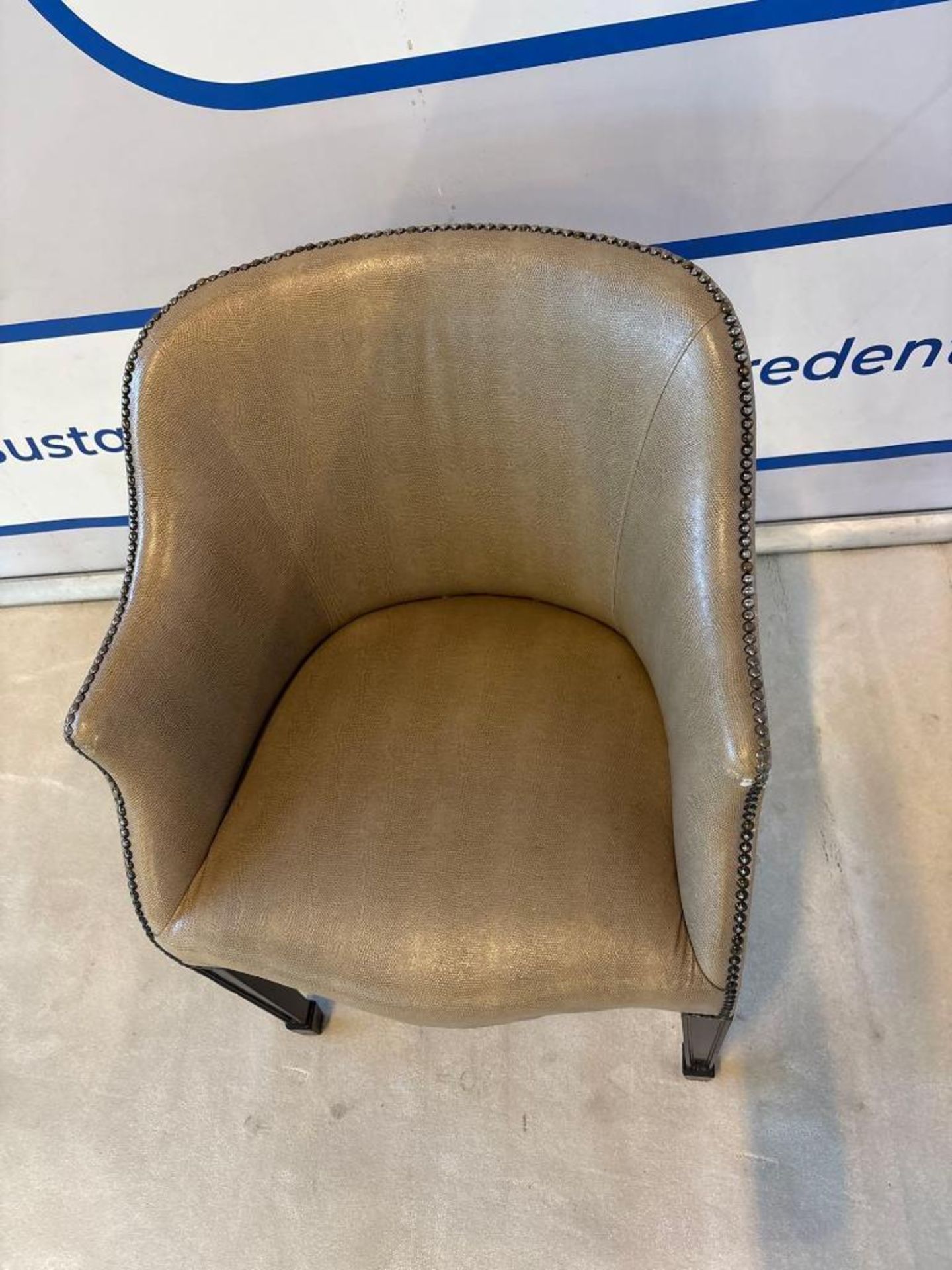 Whittemore Sherrill Style Barrel-Back Leather Armchair This barrel-back armchair, in the style of - Image 5 of 9