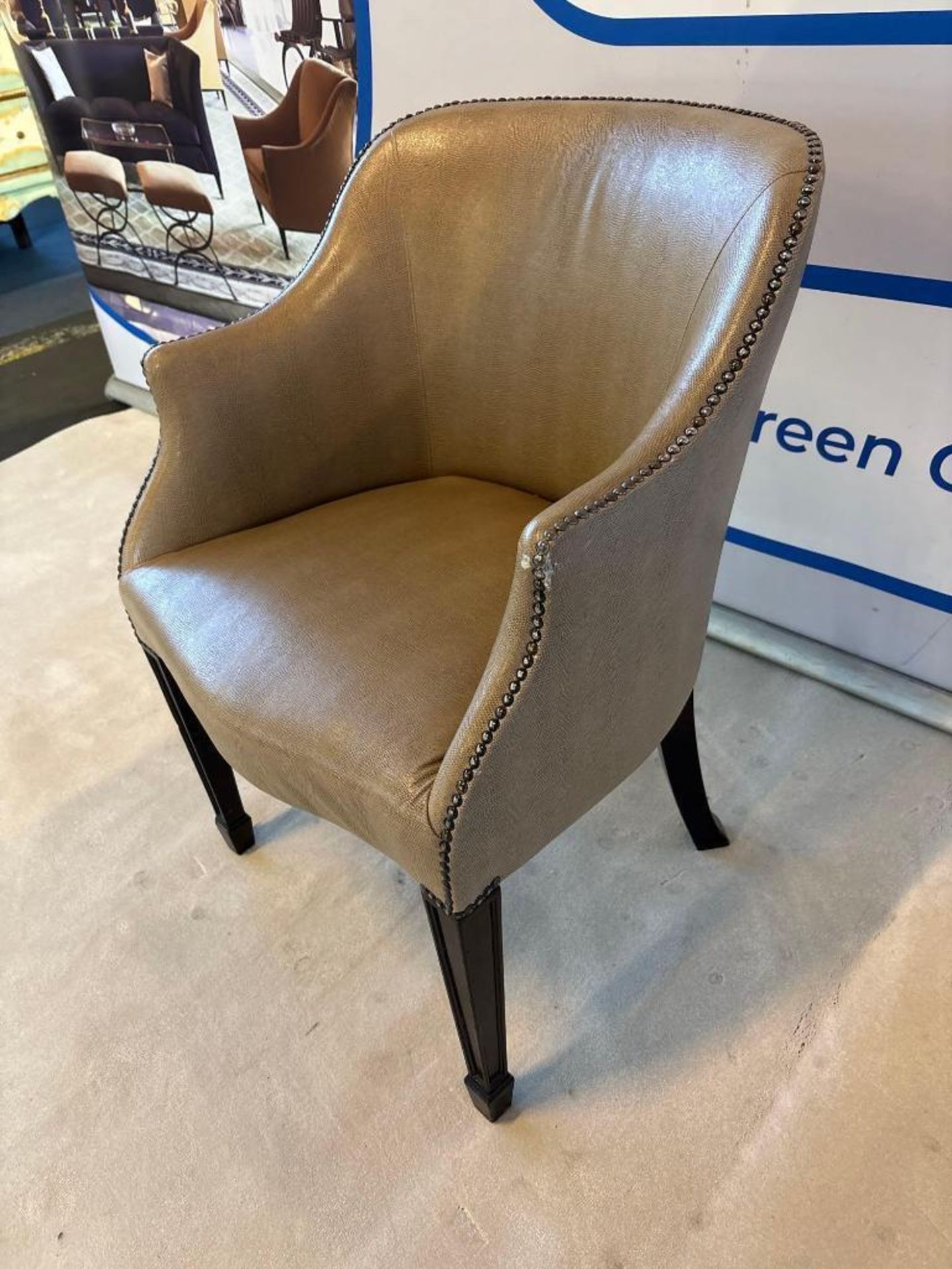 Whittemore Sherrill Style Barrel-Back Leather Armchair This barrel-back armchair, in the style of - Image 6 of 9