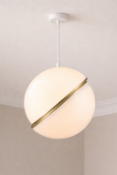 I-Lite Crescent-Inspired White and Gold Pendant This I-Lite Pendant Lamp is a grand architectural