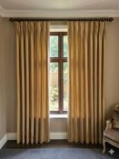 A Pair Lined Pencil Pleat Top Of Striped Drapes Fabric Is A Warm, Golden-Tan Or Mustard Yellow