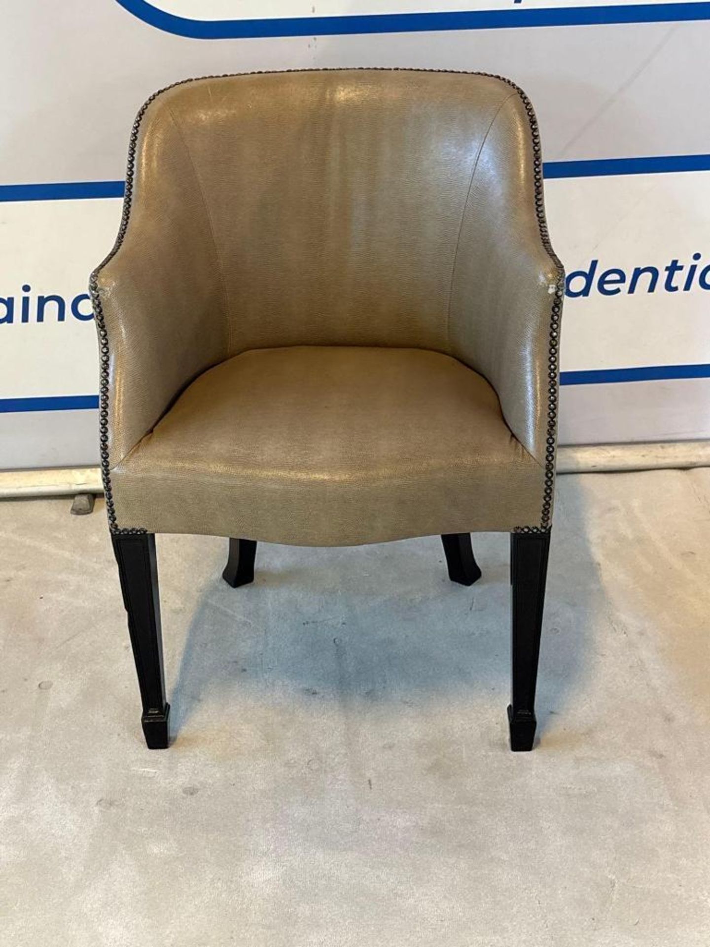 Whittemore Sherrill Style Barrel-Back Leather Armchair This barrel-back armchair, in the style of - Image 2 of 9