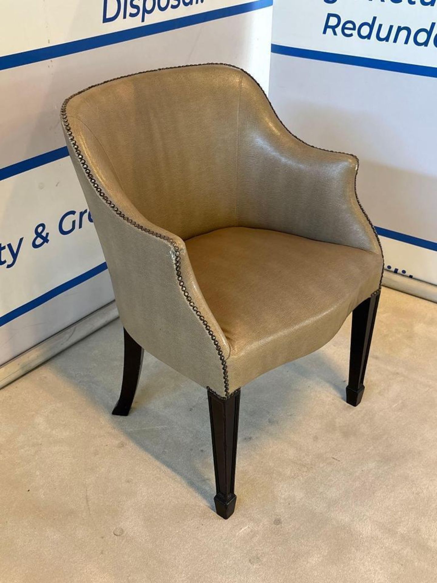 Whittemore Sherrill Style Barrel-Back Leather Armchair This barrel-back armchair, in the style of - Image 3 of 9