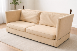 A two-seater Knole-style sofa upholstered in a gold velveteen fabric, featuring distinctive high,