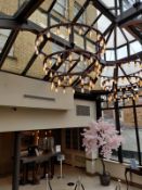 2 x chandelier pendants each feature a minimalist, industrial structure composed of multiple