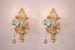 I-Lite Rococo-Style Porcelain Wall Sconces (Pair) This pair of I-Lite Wall Lamps features an ornate,