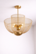 I-Lite Pendant Lamp features a tiered, three-tier basket design constructed from fine gold-tone wire