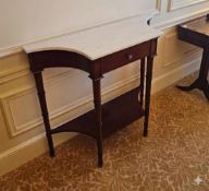 Regency‑style wall‑mounted console table in mahogany, topped with a shaped white marble slab with