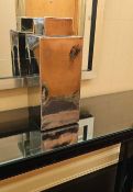Silver Ceramic Vessel by Asiatides, Paris Rectangular sculptural form with high-gloss metallic glaze