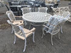Bramblecrest Milan 135cm Round Table w/ 6x Devon Chairs - Stone Set Number B139 [Location: