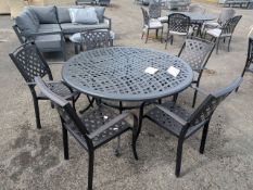 Bramblecrest Milan Black 135cm Round Table with 5x Bronze Stacking Armchairs Set Number B143 [