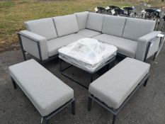 Bramblecrest Brisbane V2 Grey Fabric Square Sofa with Firepit Table & 2 Benches Set Number B704