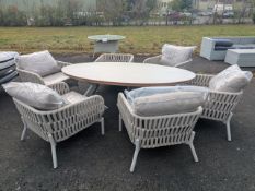 Bramblecrest Ibiza 220cm Elliptical Dining Table with Sinterstone Top & 6x Sofa Chairs - Beige Set