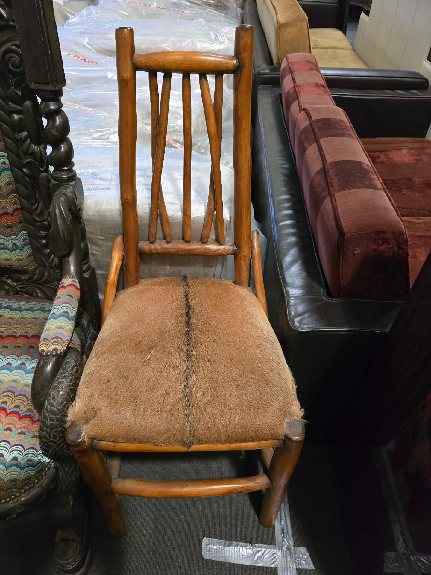 A side chair in the Arts and Crafts style, featuring a rustic frame constructed from light-toned - Image 2 of 4