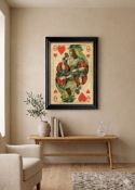 Queen of Hearts, a striking large-format framed A2 print, features a classic vintage Queen of