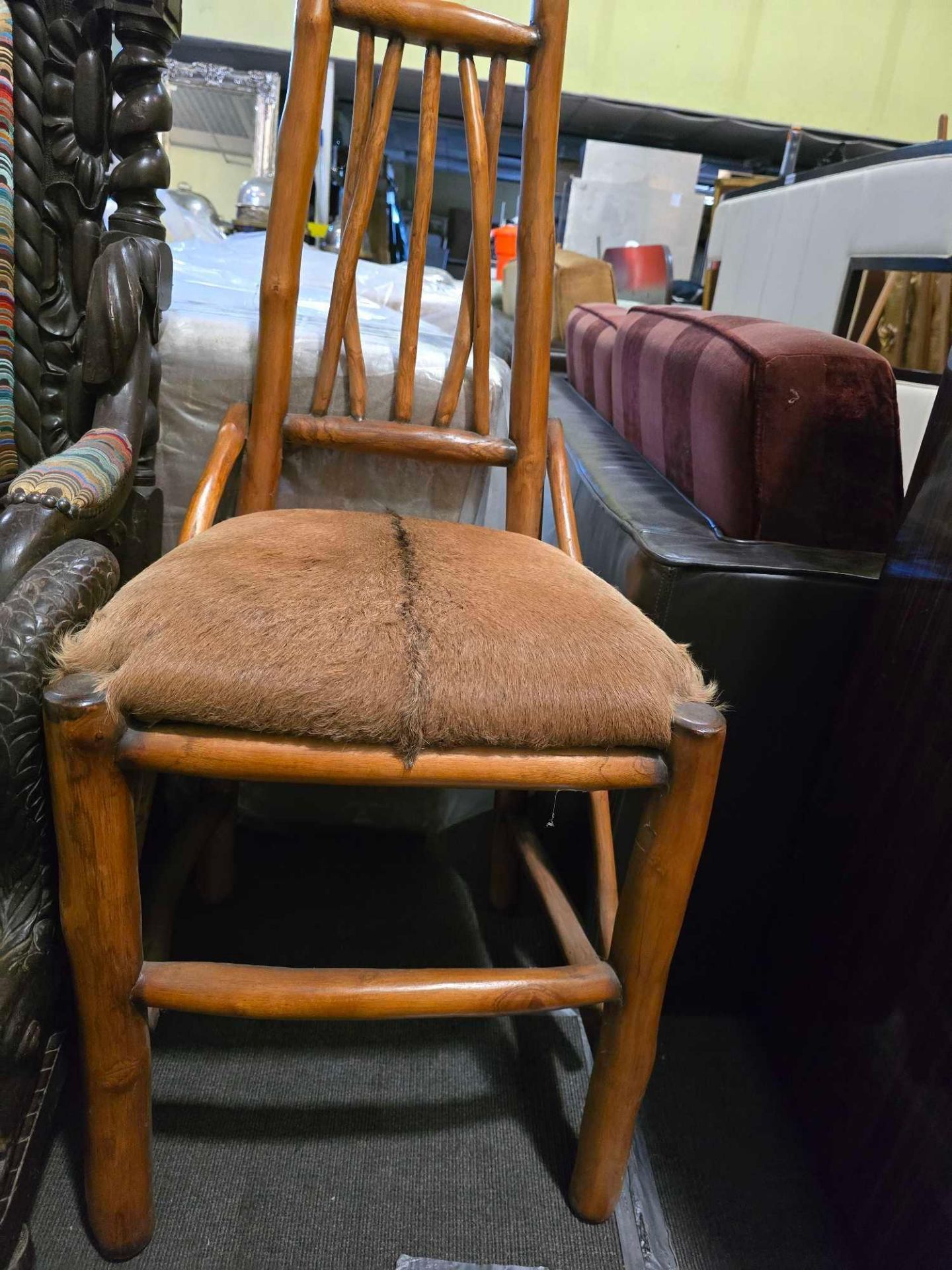 A side chair in the Arts and Crafts style, featuring a rustic frame constructed from light-toned - Image 3 of 4